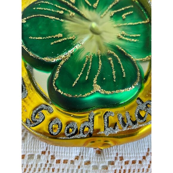 Vintage German Good Luck Horseshoe Ornament With Shamrock - Picture 5 of 8